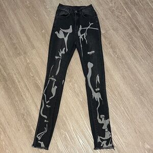 SHEIN Black and Gray Artistic Skinny Jeans